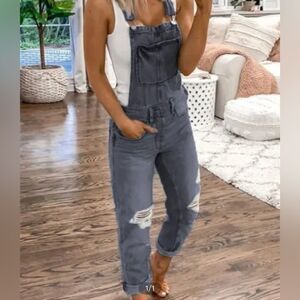 Women's Gray Denim Overalls